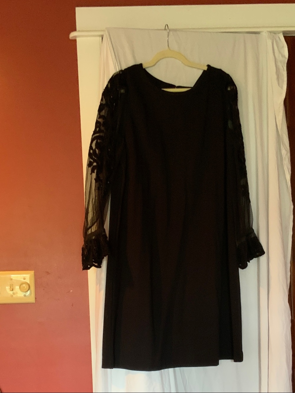Chico's Black Long-Sleeve Dress with Sheer Lace Sleeves